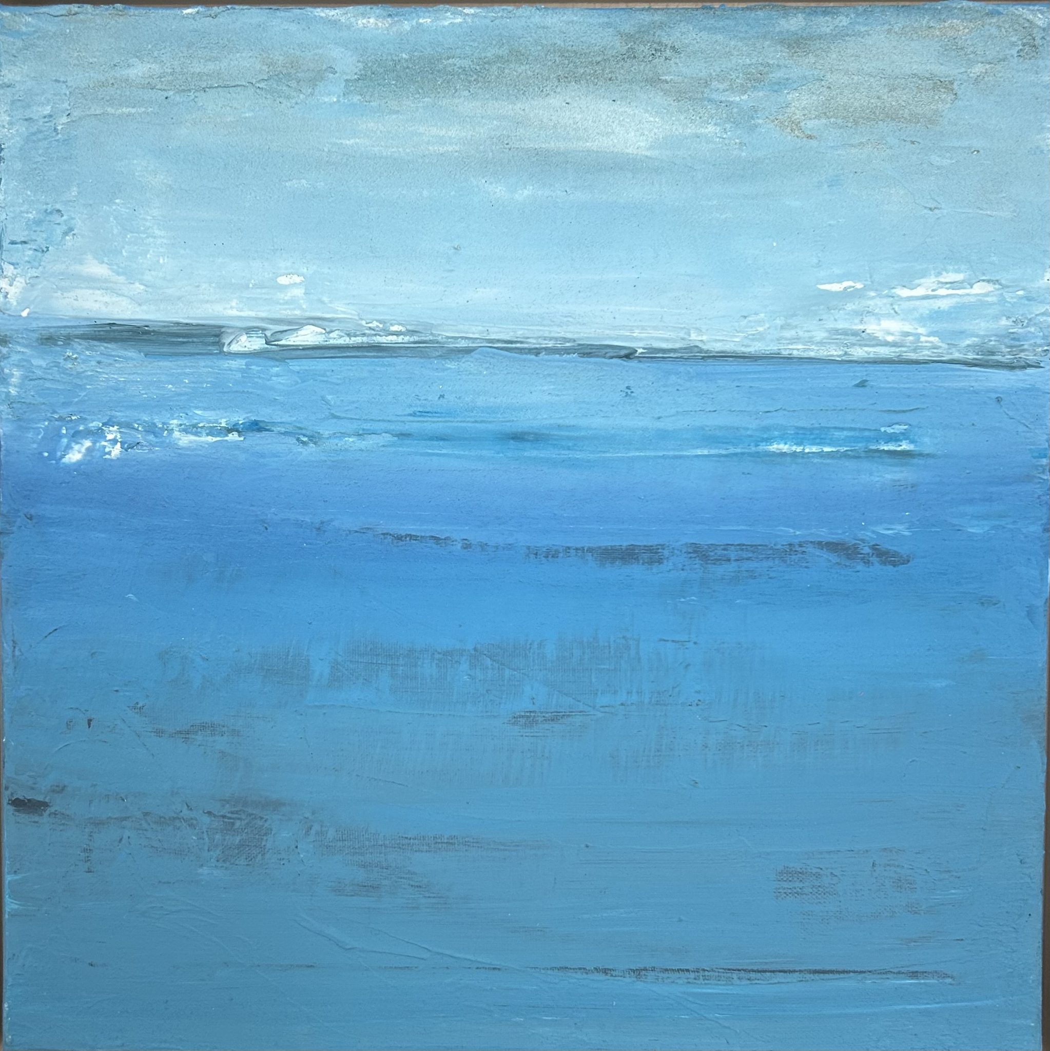 respiro azzurro 1 tela 40x40 cm. con cornice a cassetta in tiglio naturale tecnica mista su tela anno 2026